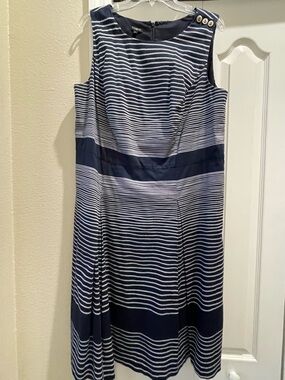 TALBOTS Nautical Navy/White Striped Sleeveless fit and flare Dress 16w